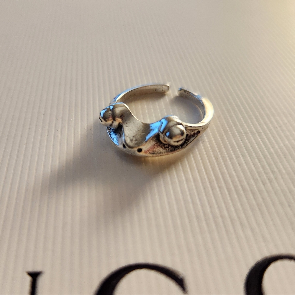 🔷️ Silver Vintage Style Frog Face Adjustable Ring Size 9 NWT - Picture 1 of 3